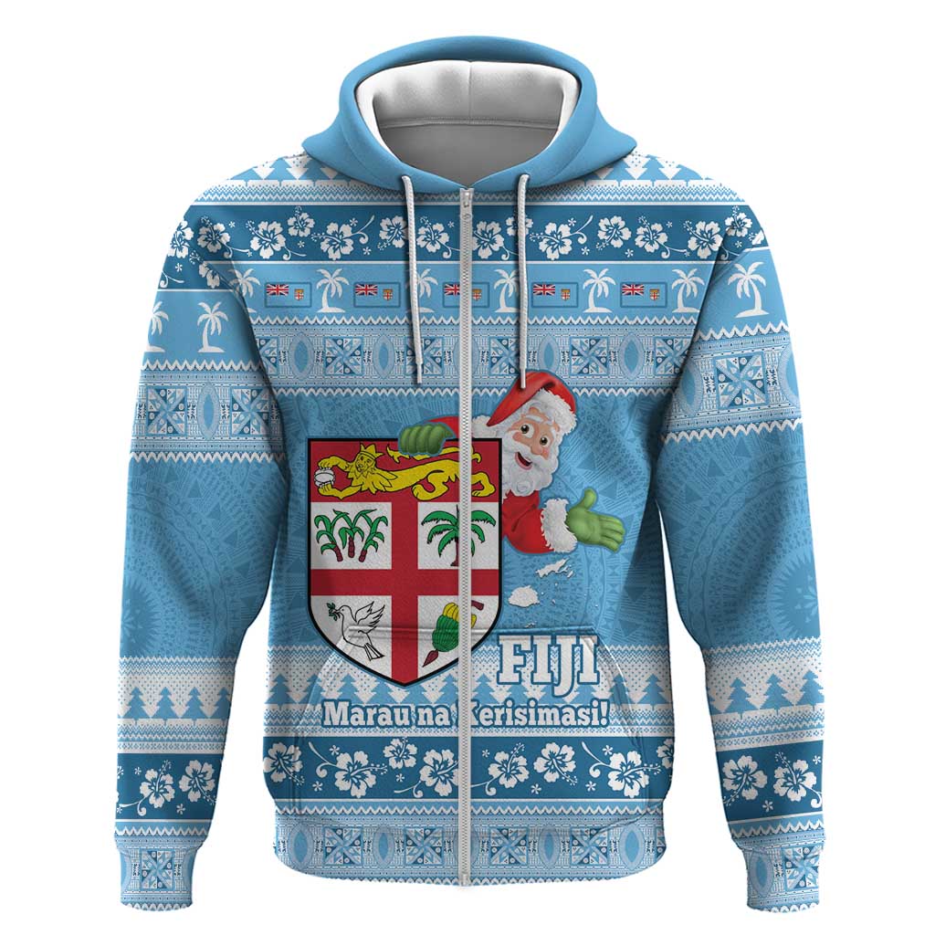 Fiji Christmas Zip Hoodie Fijian Masi Marau na Kerisimasi! - Blue LT14 Zip Hoodie Blue - Polynesian Pride