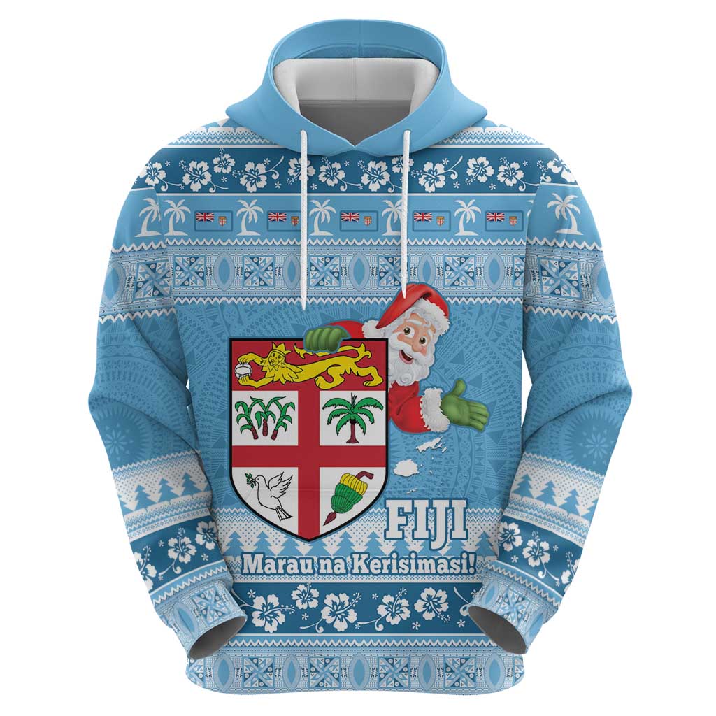 Fiji Christmas Zip Hoodie Fijian Masi Marau na Kerisimasi! - Blue LT14 - Polynesian Pride