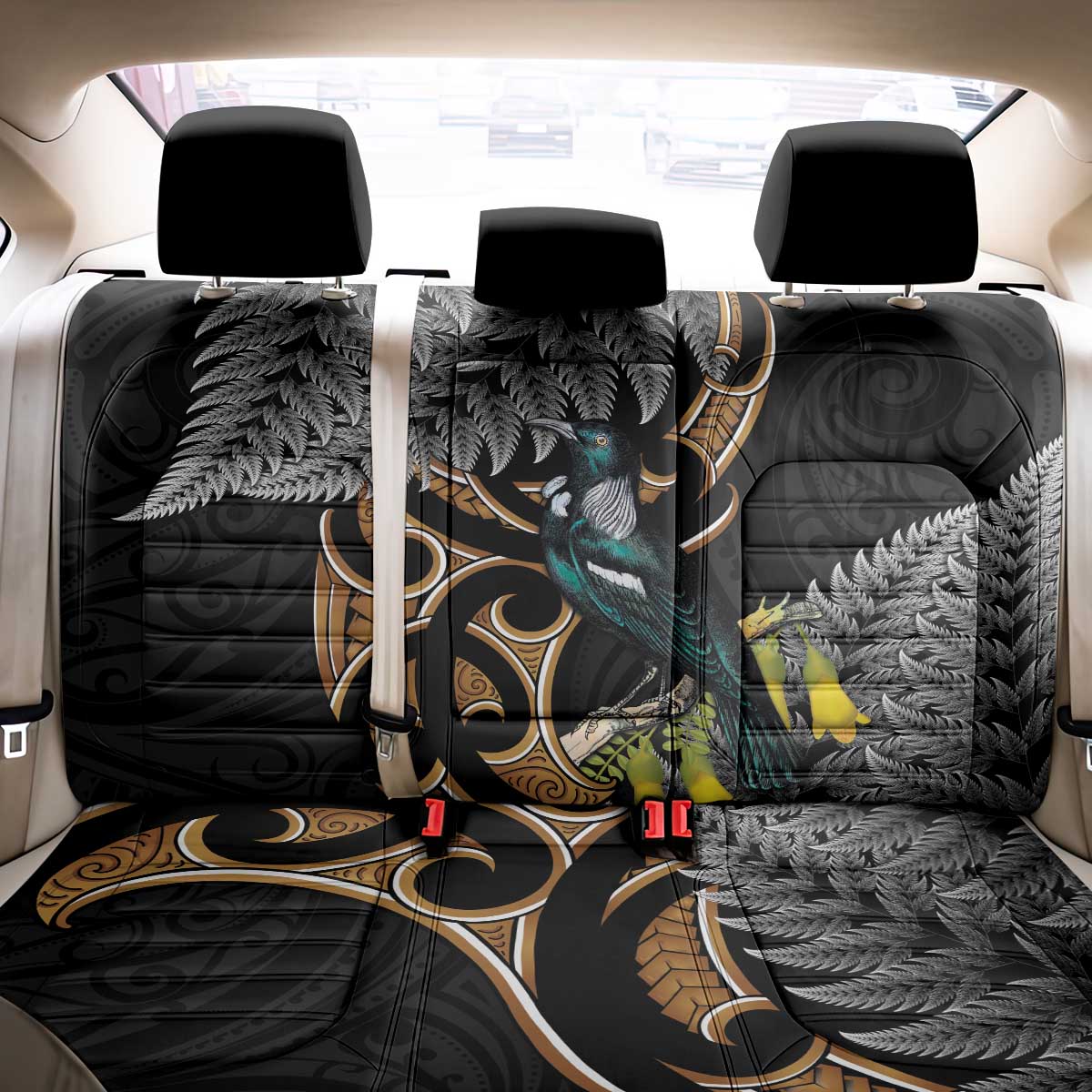 Aotearoa Kowhai Tui Bird Back Car Seat Cover Maori Ngaru With Silver Fern