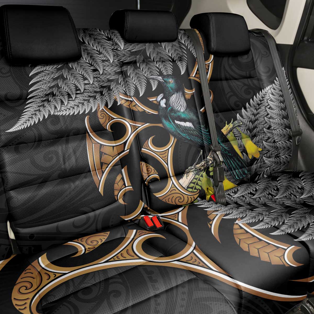 Aotearoa Kowhai Tui Bird Back Car Seat Cover Maori Ngaru With Silver Fern