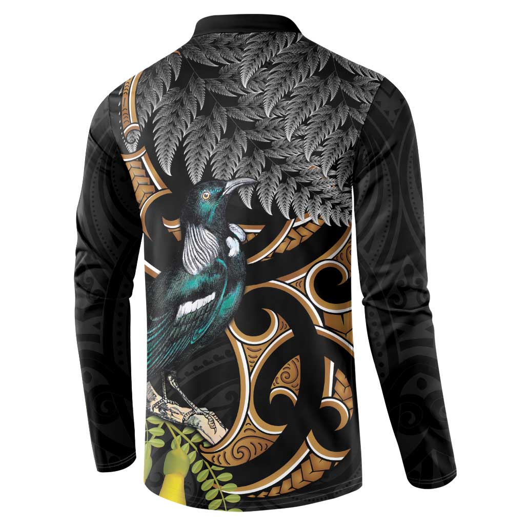Aotearoa Kowhai Tui Bird Button Sweatshirt Maori Ngaru With Silver Fern LT14 - Polynesian Pride