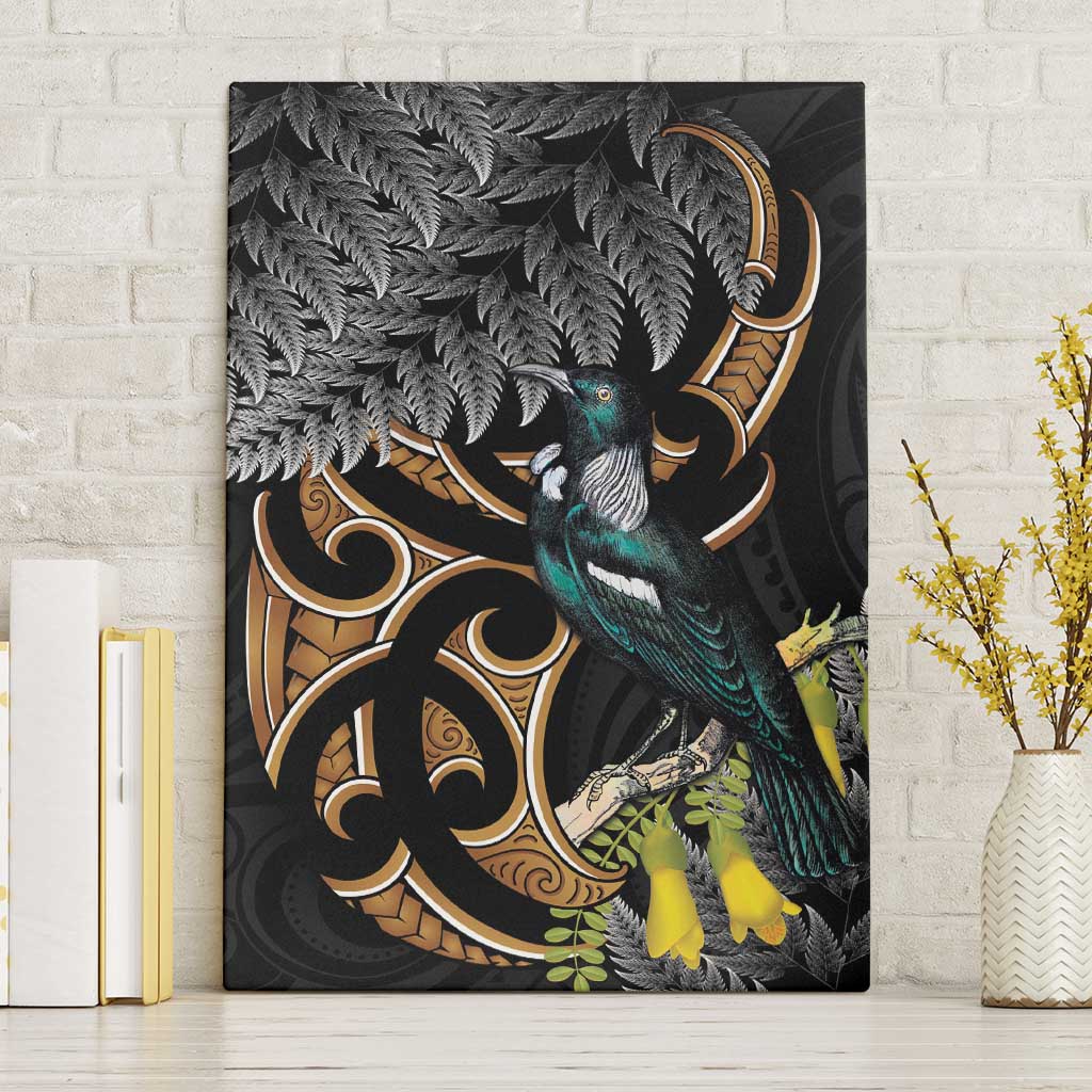Aotearoa Kowhai Tui Bird Canvas Wall Art Maori Ngaru With Silver Fern