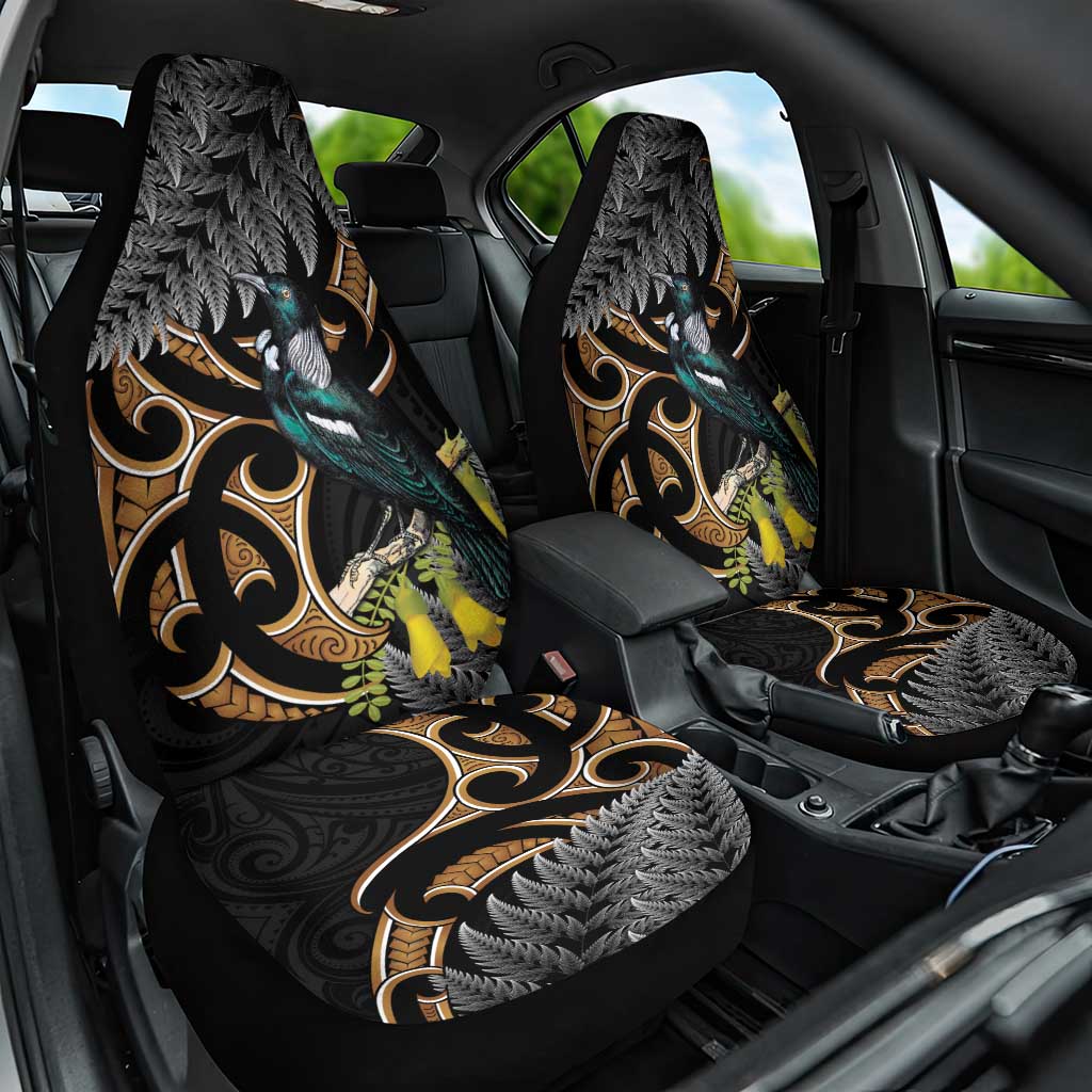 Aotearoa Kowhai Tui Bird Car Seat Cover Maori Ngaru With Silver Fern