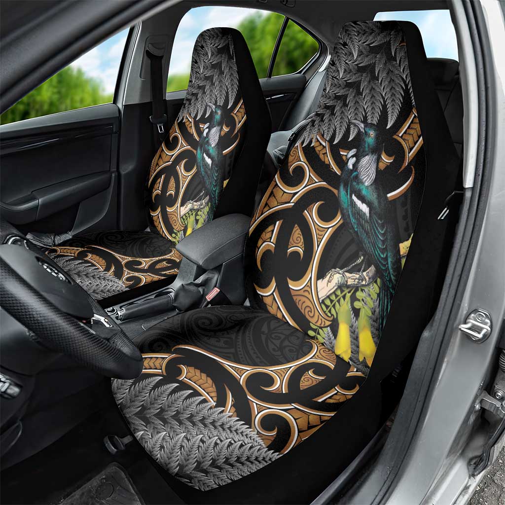 Aotearoa Kowhai Tui Bird Car Seat Cover Maori Ngaru With Silver Fern