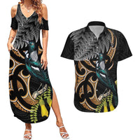 Aotearoa Kowhai Tui Bird Couples Matching Summer Maxi Dress and Hawaiian Shirt Maori Ngaru With Silver Fern
