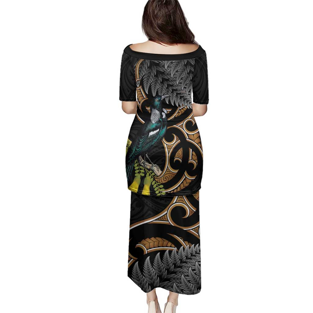 Aotearoa Kowhai Tui Bird Family Matching Puletasi and Hawaiian Shirt Maori Ngaru With Silver Fern