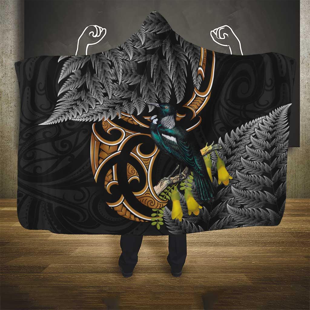 Aotearoa Kowhai Tui Bird Hooded Blanket Maori Ngaru With Silver Fern