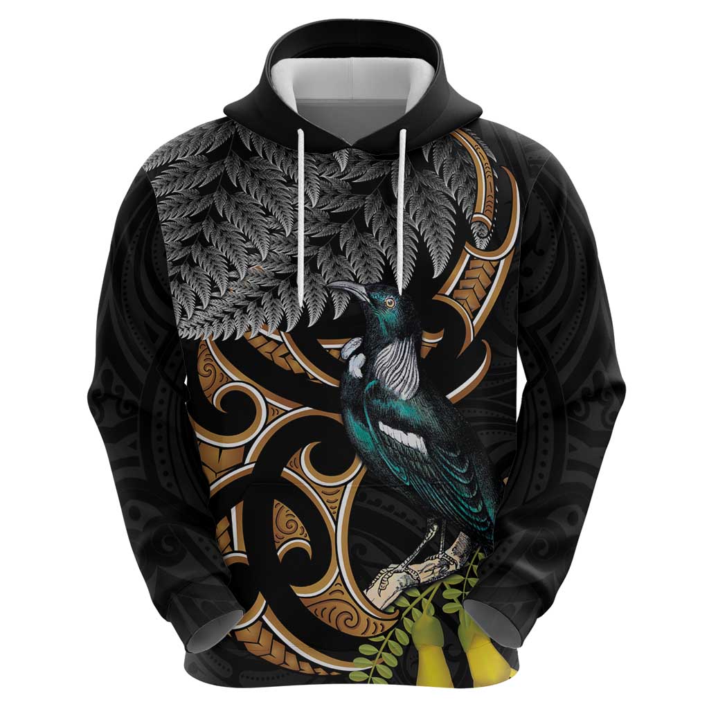 Aotearoa Kowhai Tui Bird Hoodie Maori Ngaru With Silver Fern