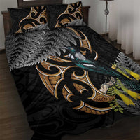 Aotearoa Kowhai Tui Bird Quilt Bed Set Maori Ngaru With Silver Fern