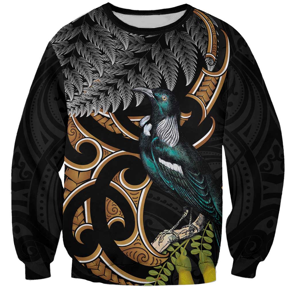 Aotearoa Kowhai Tui Bird Sweatshirt Maori Ngaru With Silver Fern