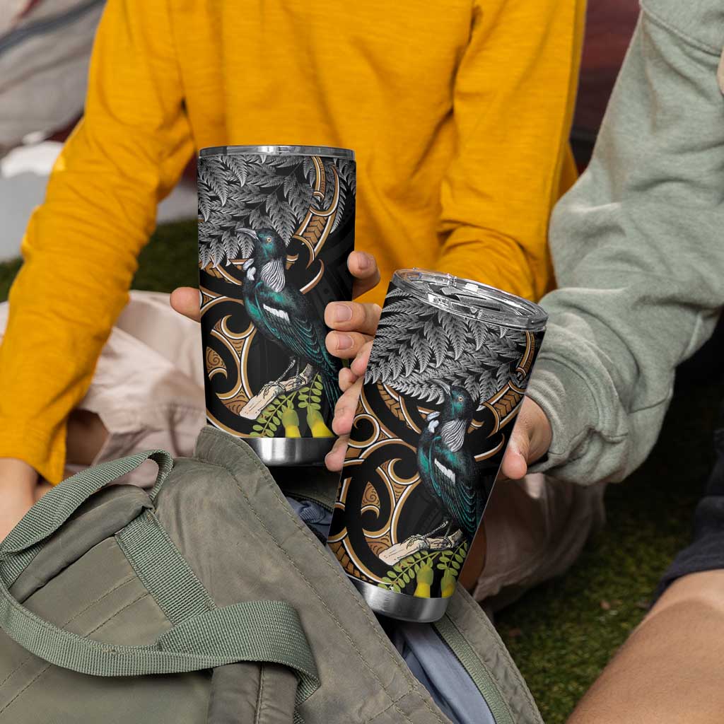Aotearoa Kowhai Tui Bird Tumbler Cup Maori Ngaru With Silver Fern