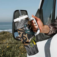 Aotearoa Kowhai Tui Bird Tumbler With Handle Maori Ngaru With Silver Fern LT14 - Polynesian Pride