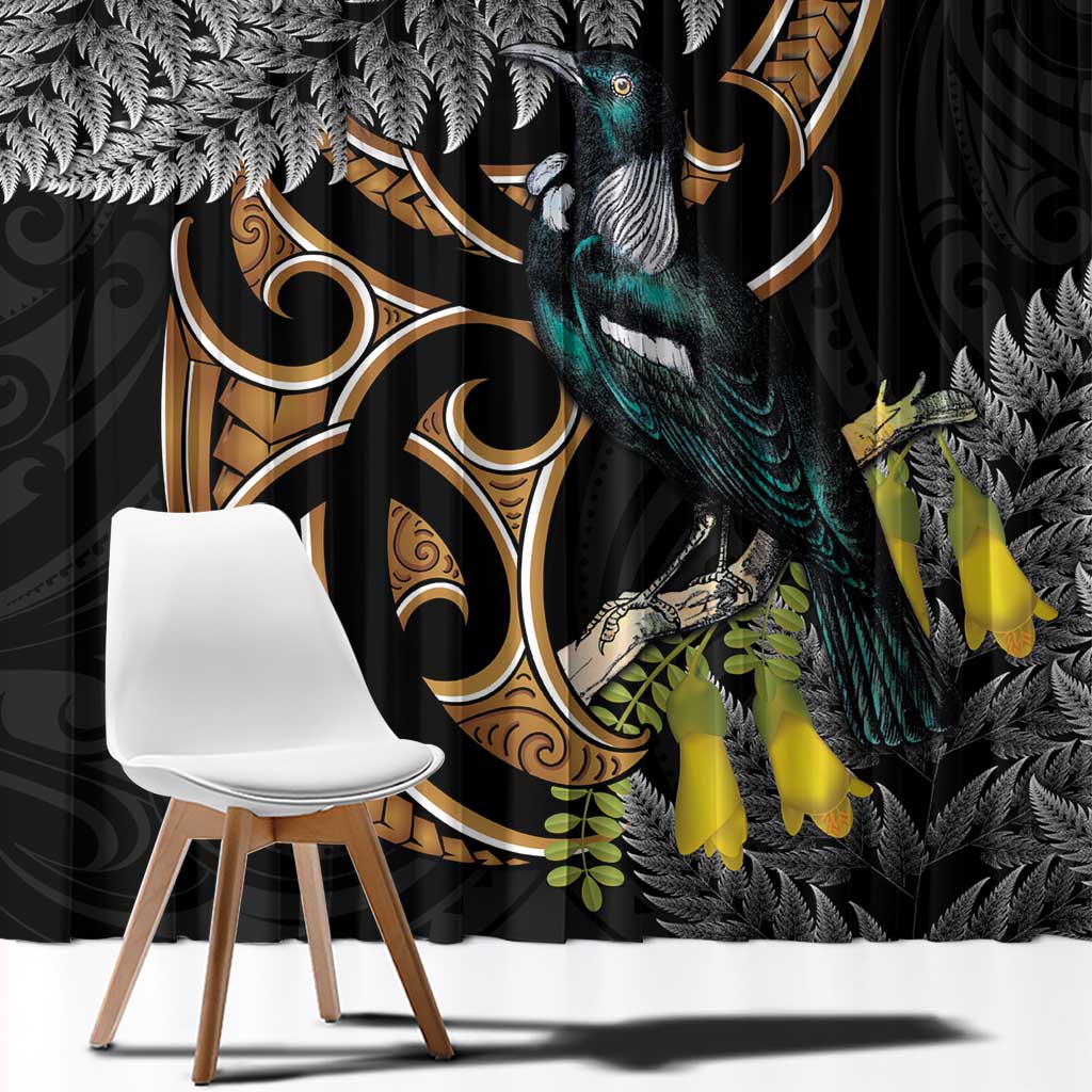 Aotearoa Kowhai Tui Bird Window Curtain Maori Ngaru With Silver Fern