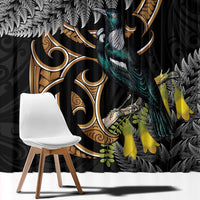 Aotearoa Kowhai Tui Bird Window Curtain Maori Ngaru With Silver Fern