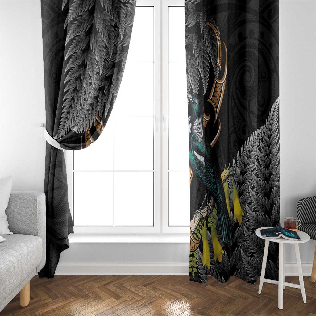 Aotearoa Kowhai Tui Bird Window Curtain Maori Ngaru With Silver Fern