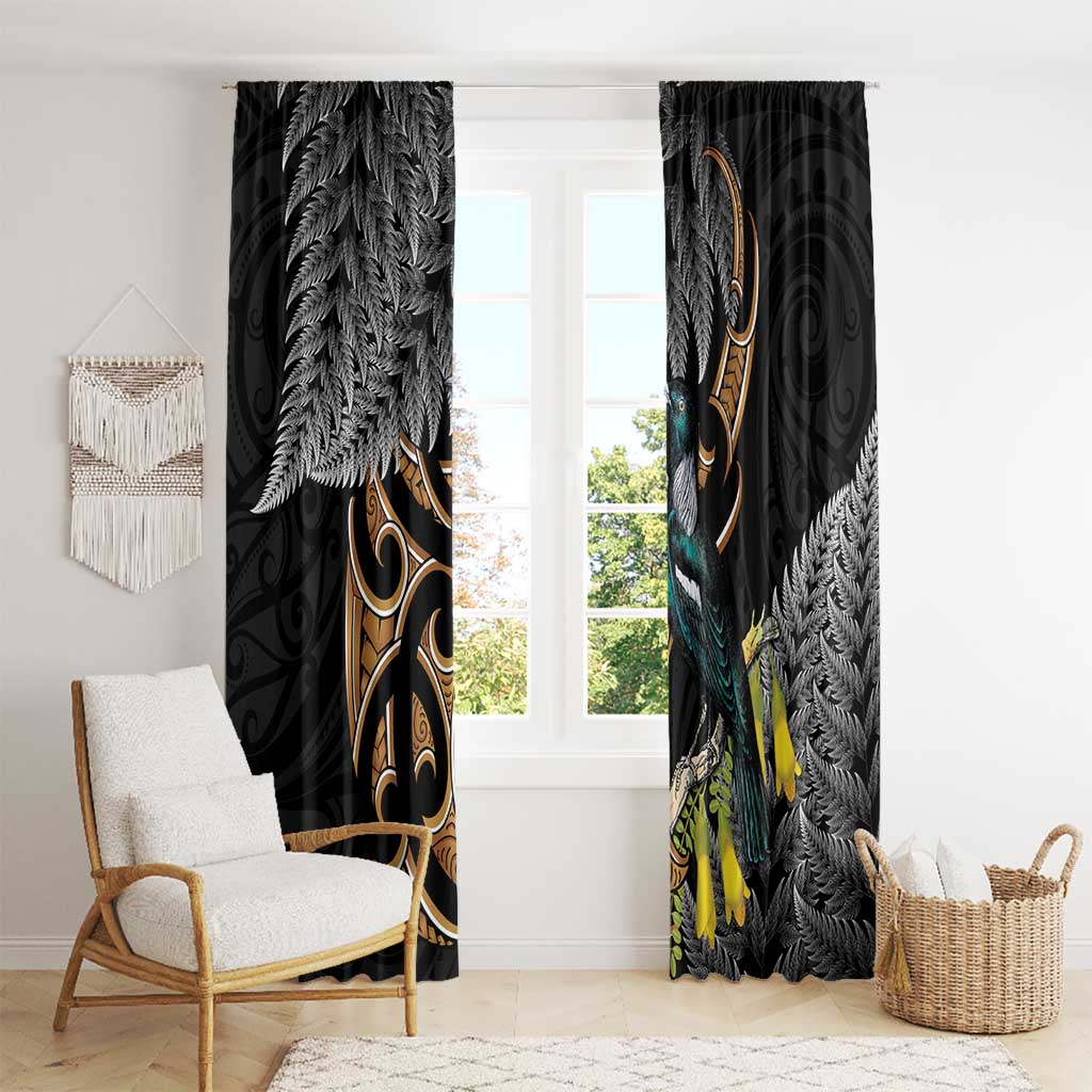 Aotearoa Kowhai Tui Bird Window Curtain Maori Ngaru With Silver Fern