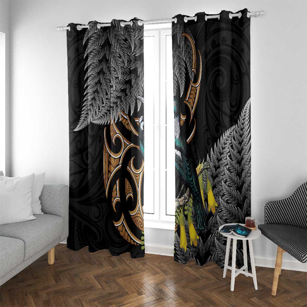 Aotearoa Kowhai Tui Bird Window Curtain Maori Ngaru With Silver Fern