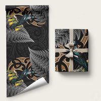 Aotearoa Kowhai Tui Bird Wrapping Paper Maori Ngaru With Silver Fern - Polynesian Pride