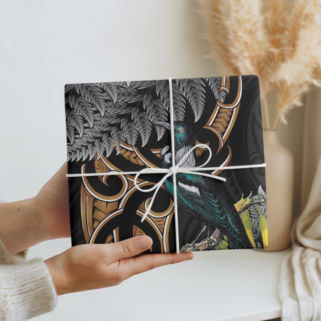 Aotearoa Kowhai Tui Bird Wrapping Paper Maori Ngaru With Silver Fern - Polynesian Pride