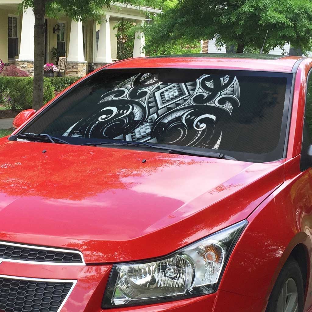 Black Ngaru Taniko With Aotearoa Maori Tattoo Auto Sun Shade - Polynesian Pride