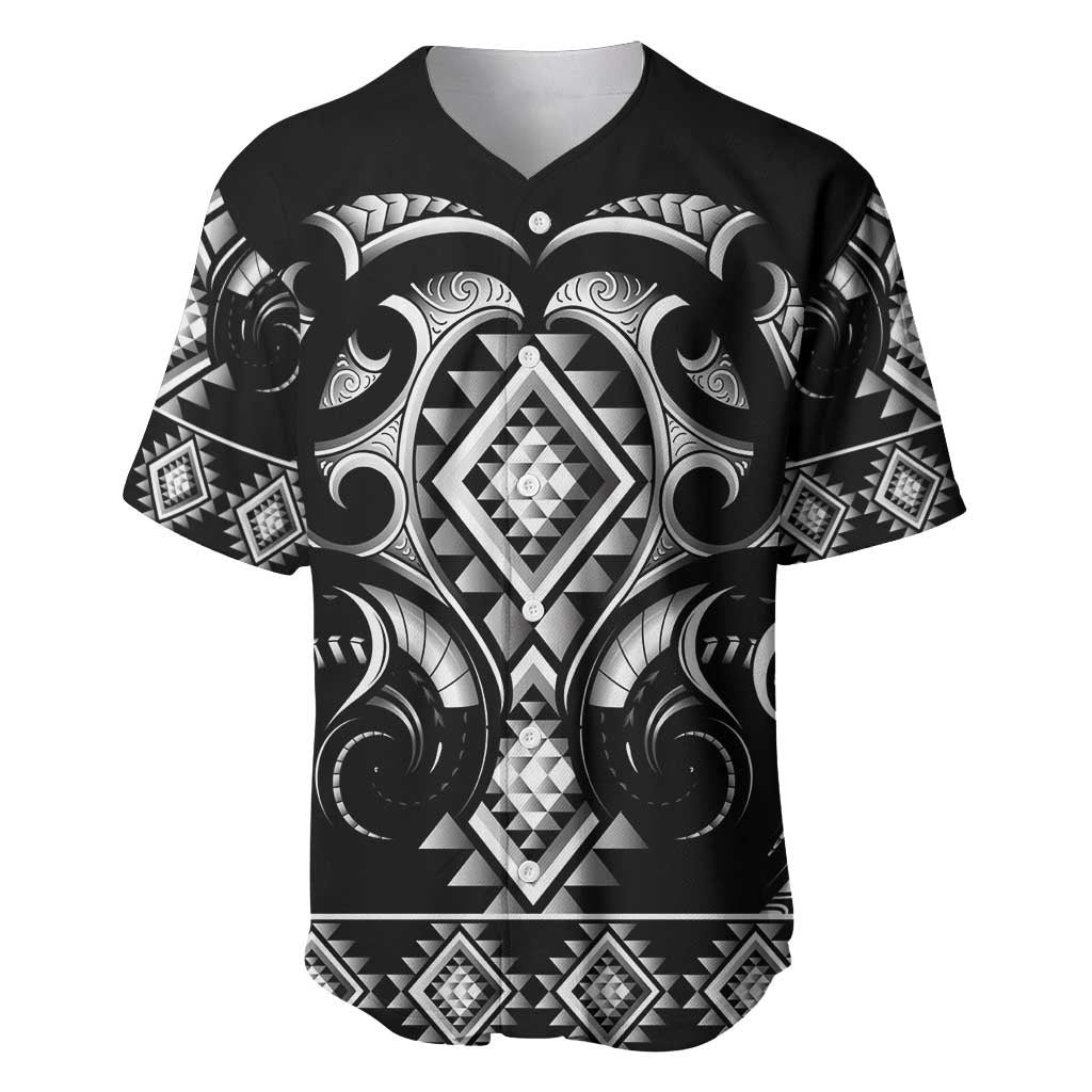 Black Ngaru Taniko With Aotearoa Maori Tattoo Baseball Jersey