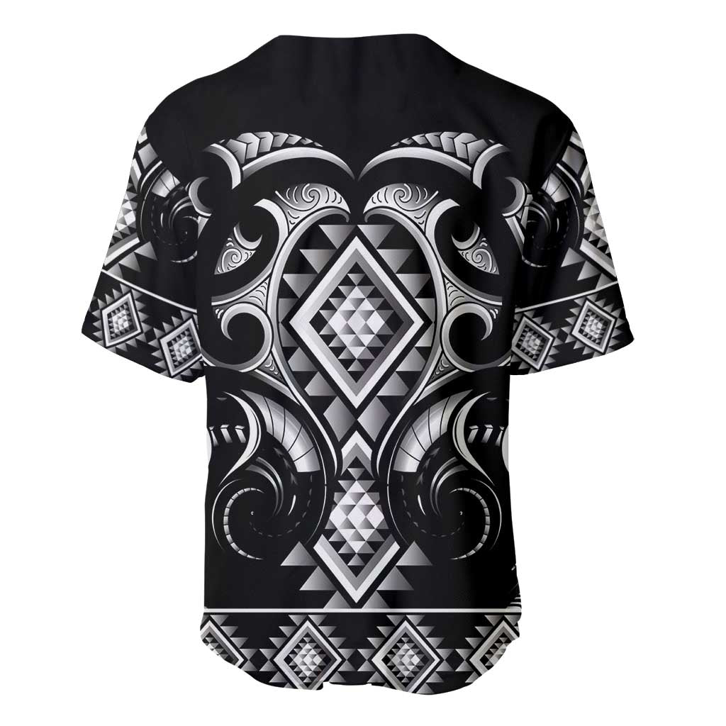 Black Ngaru Taniko With Aotearoa Maori Tattoo Baseball Jersey