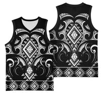Black Ngaru Taniko With Aotearoa Maori Tattoo Basketball Jersey - Polynesian Pride