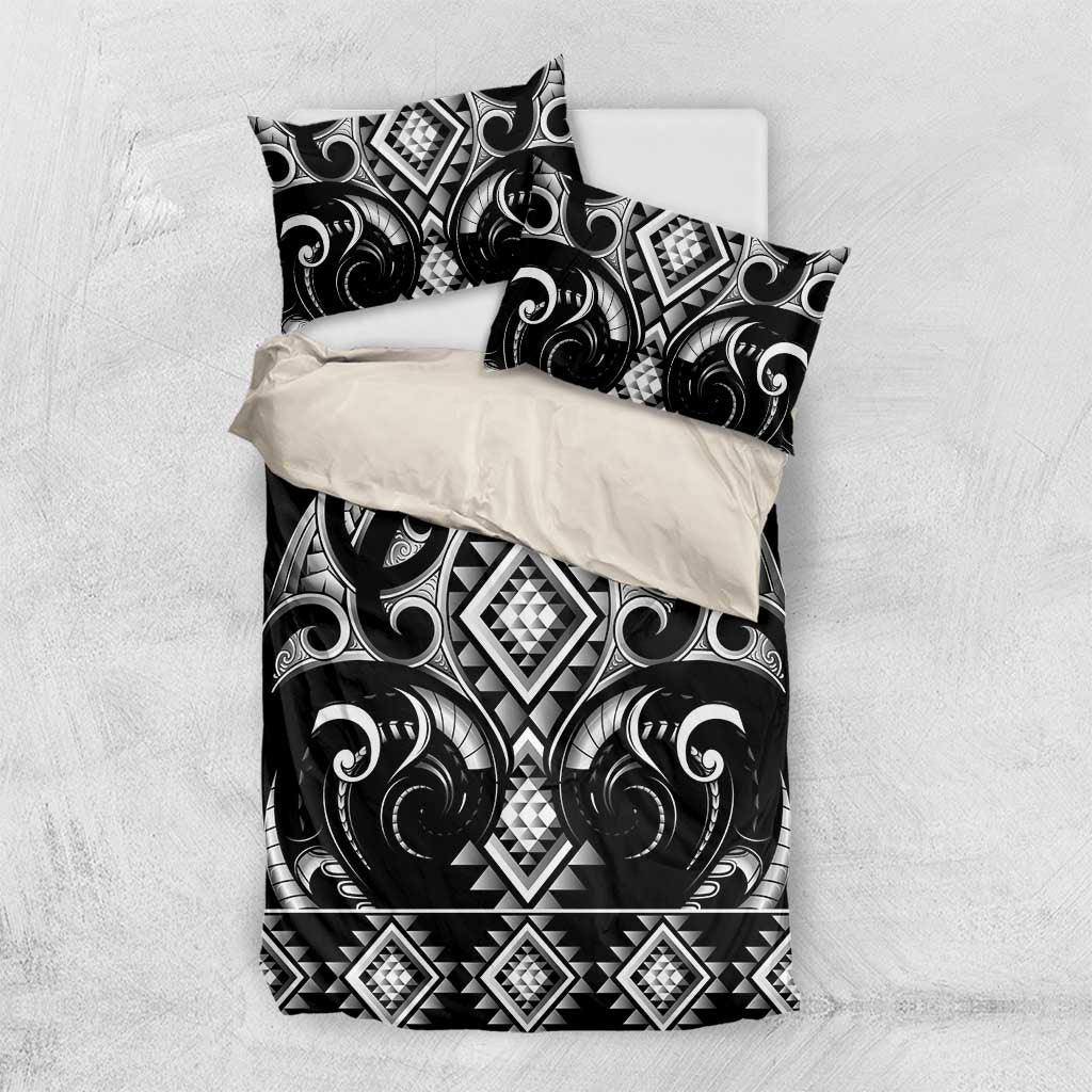 Black Ngaru Taniko With Aotearoa Maori Tattoo Bedding Set