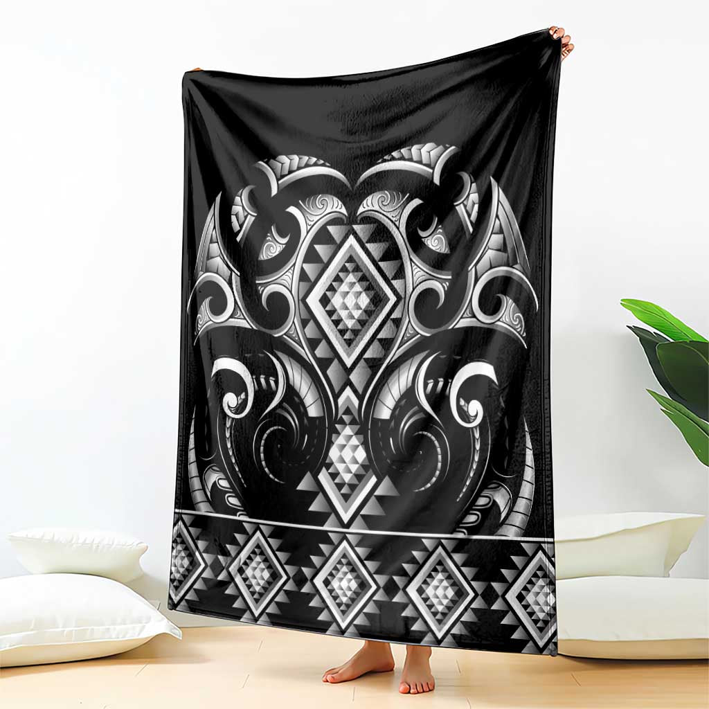 Black Ngaru Taniko With Aotearoa Maori Tattoo Blanket