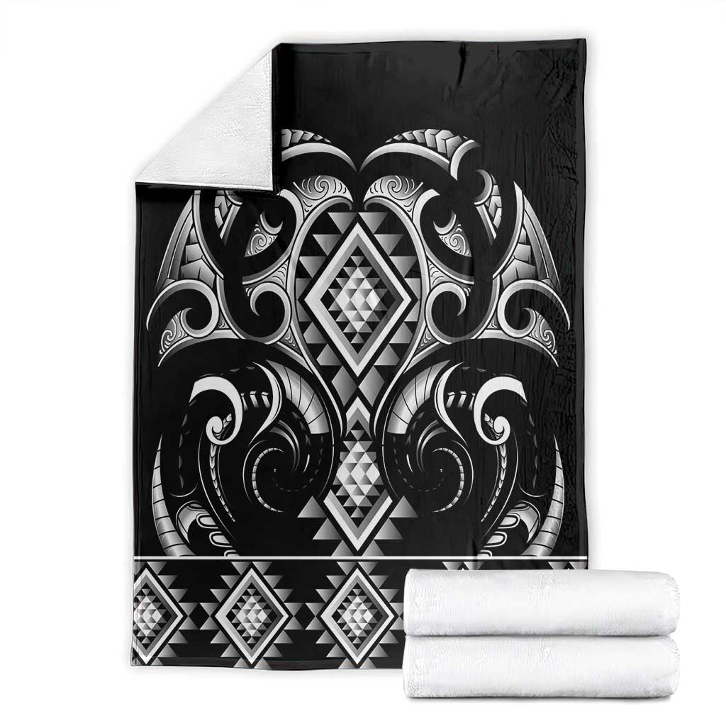 Black Ngaru Taniko With Aotearoa Maori Tattoo Blanket