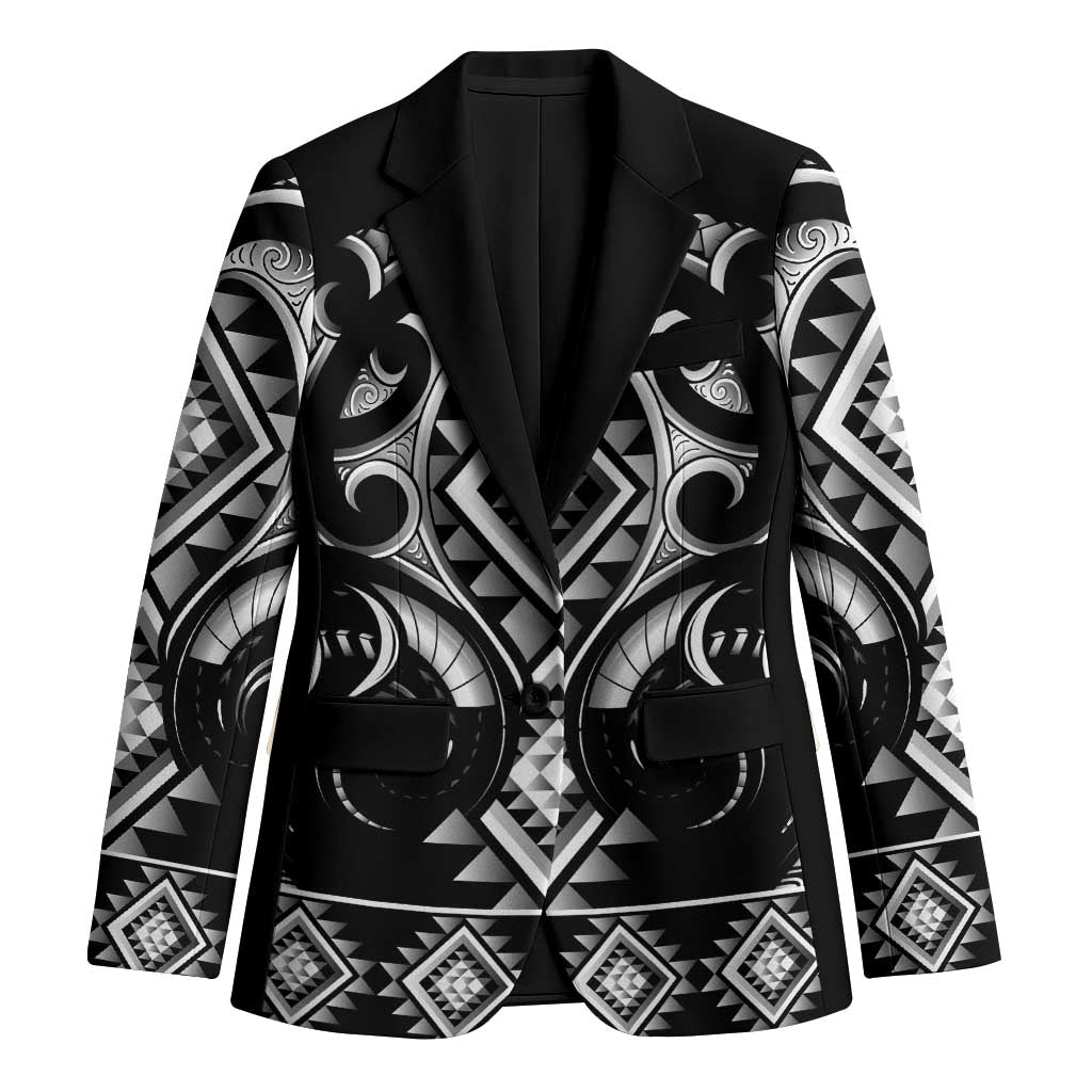 Black Ngaru Taniko With Aotearoa Maori Tattoo Blazer - Polynesian Pride