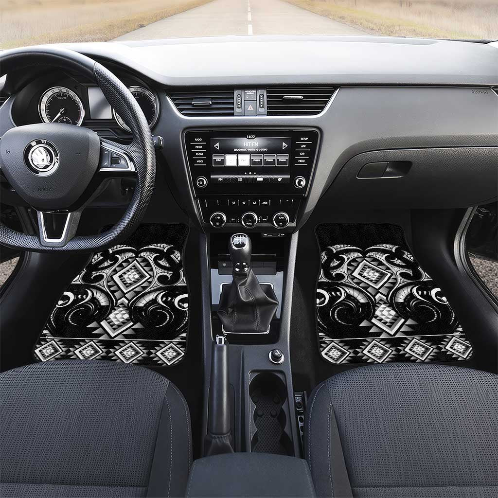 Black Ngaru Taniko With Aotearoa Maori Tattoo Car Mats LT14 Set 2pcs - Front Black - Polynesian Pride