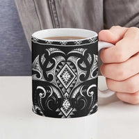 Black Ngaru Taniko With Aotearoa Maori Tattoo Ceramic Mug - Polynesian Pride