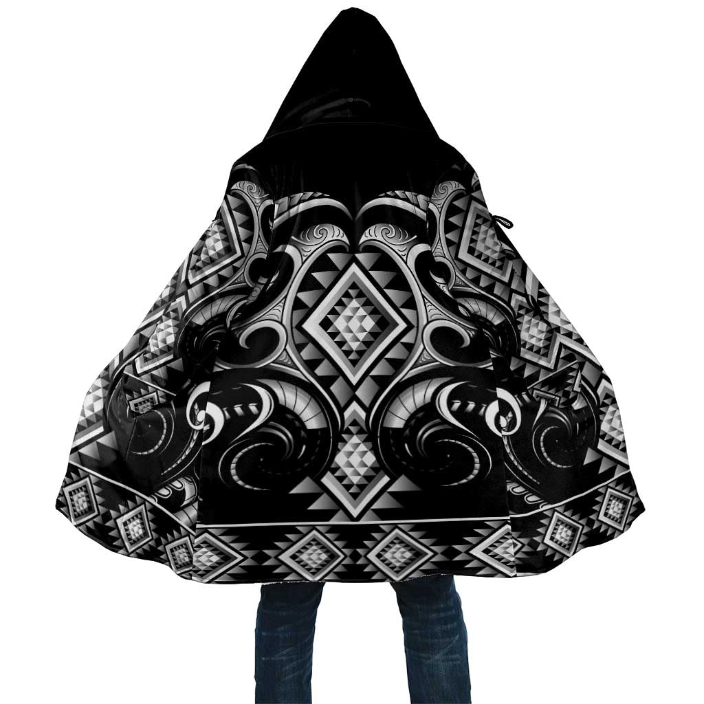 Black Ngaru Taniko With Aotearoa Maori Tattoo Cloak - Polynesian Pride