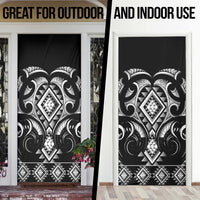 Black Ngaru Taniko With Aotearoa Maori Tattoo Door Cover - Polynesian Pride