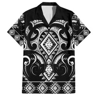 Black Ngaru Taniko With Aotearoa Maori Tattoo Family Matching Off Shoulder Short Dress and Hawaiian Shirt