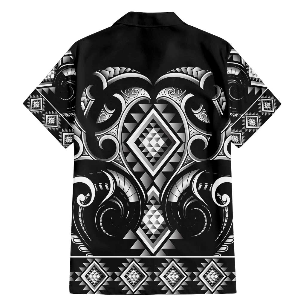 Black Ngaru Taniko With Aotearoa Maori Tattoo Family Matching Off Shoulder Short Dress and Hawaiian Shirt