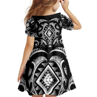 Black Ngaru Taniko With Aotearoa Maori Tattoo Family Matching Short Sleeve Bodycon Dress and Hawaiian Shirt LT14 - Polynesian Pride