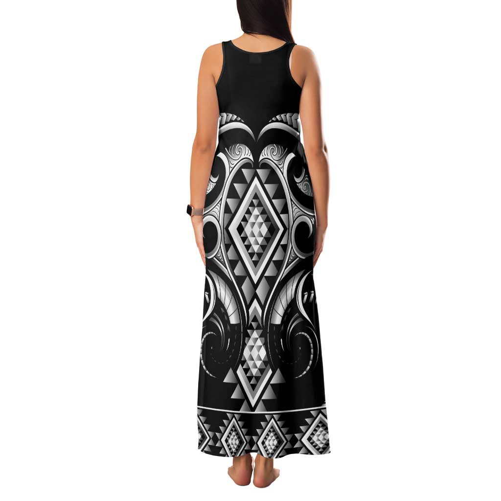 Black Ngaru Taniko With Aotearoa Maori Tattoo Family Matching Tank Maxi Dress and Hawaiian Shirt