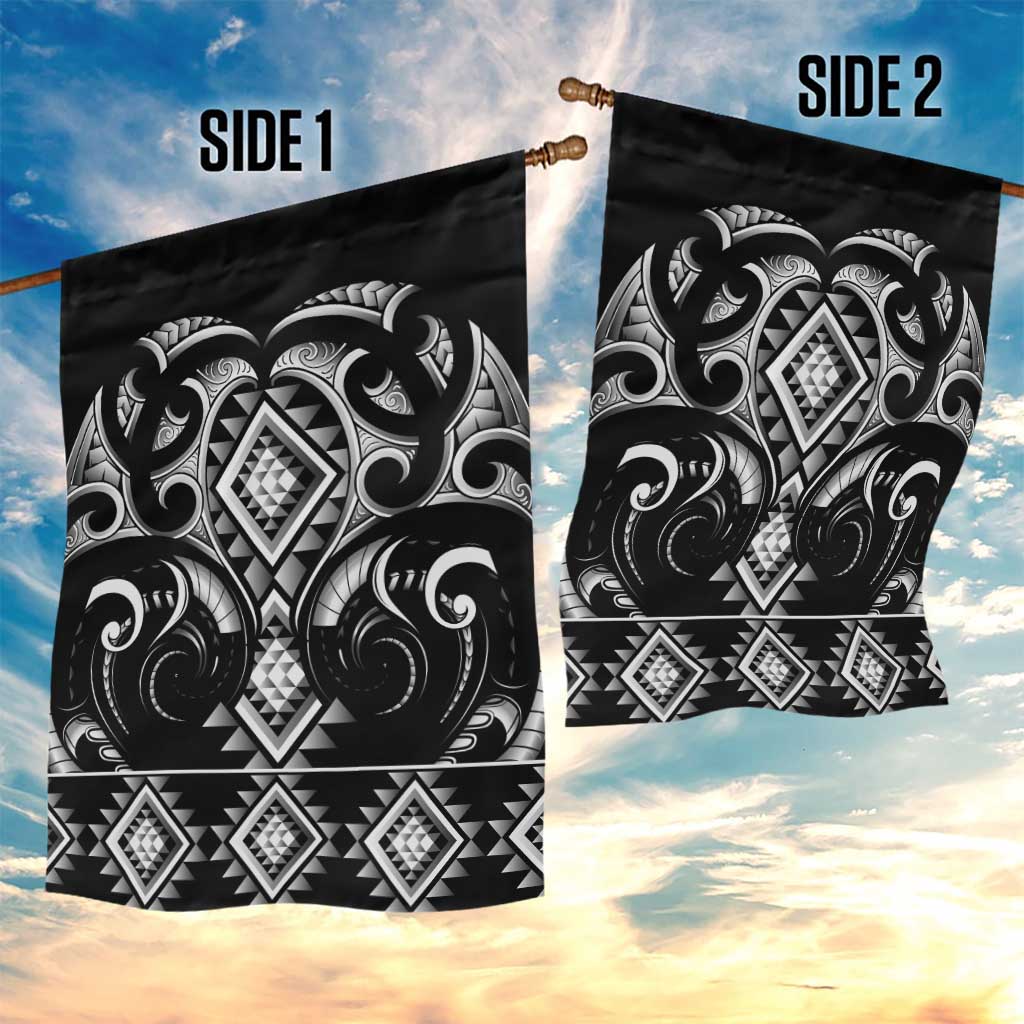 Black Ngaru Taniko With Aotearoa Maori Tattoo Garden Flag LT14 - Polynesian Pride