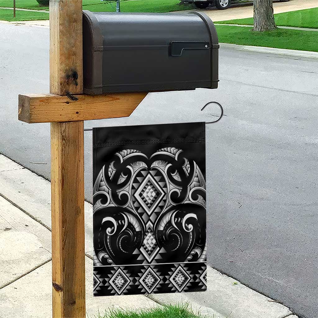 Black Ngaru Taniko With Aotearoa Maori Tattoo Garden Flag LT14 - Polynesian Pride