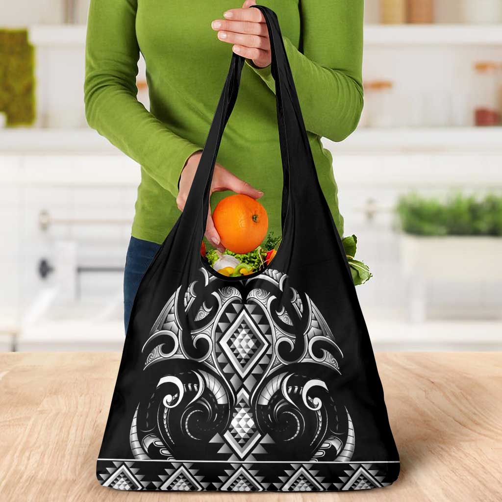 Black Ngaru Taniko With Aotearoa Maori Tattoo Grocery Bag