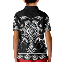 Black Ngaru Taniko With Aotearoa Maori Tattoo Kid Polo Shirt