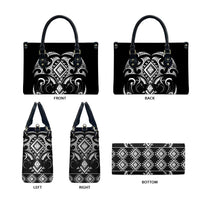 Black Ngaru Taniko With Aotearoa Maori Tattoo Leather Bag - Polynesian Pride