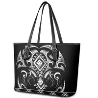 Black Ngaru Taniko With Aotearoa Maori Tattoo Leather Tote Bag