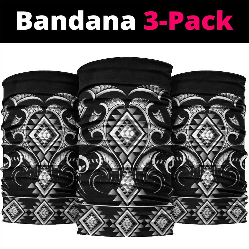 Black Ngaru Taniko With Aotearoa Maori Tattoo Neck Gaiter LT14 package One Size: 25*50cm Black - Polynesian Pride
