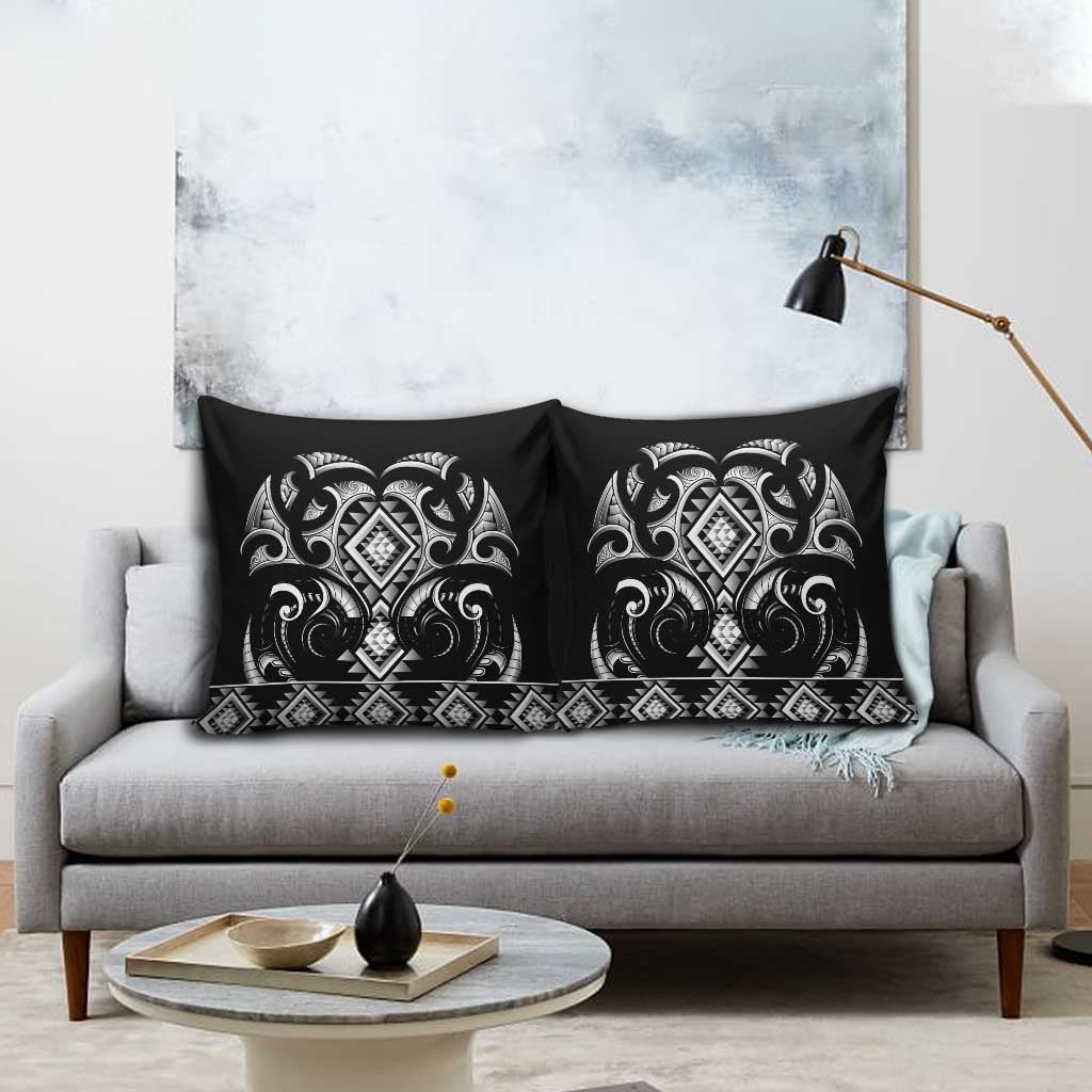 Black Ngaru Taniko With Aotearoa Maori Tattoo Pillow Cover - Polynesian Pride