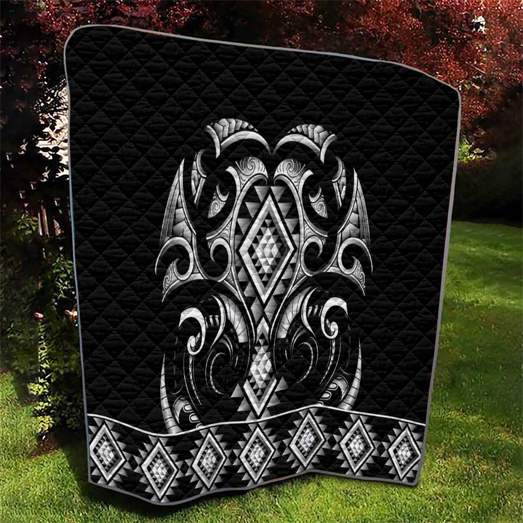 Black Ngaru Taniko With Aotearoa Maori Tattoo Quilt