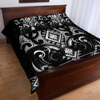 Black Ngaru Taniko With Aotearoa Maori Tattoo Quilt Bed Set