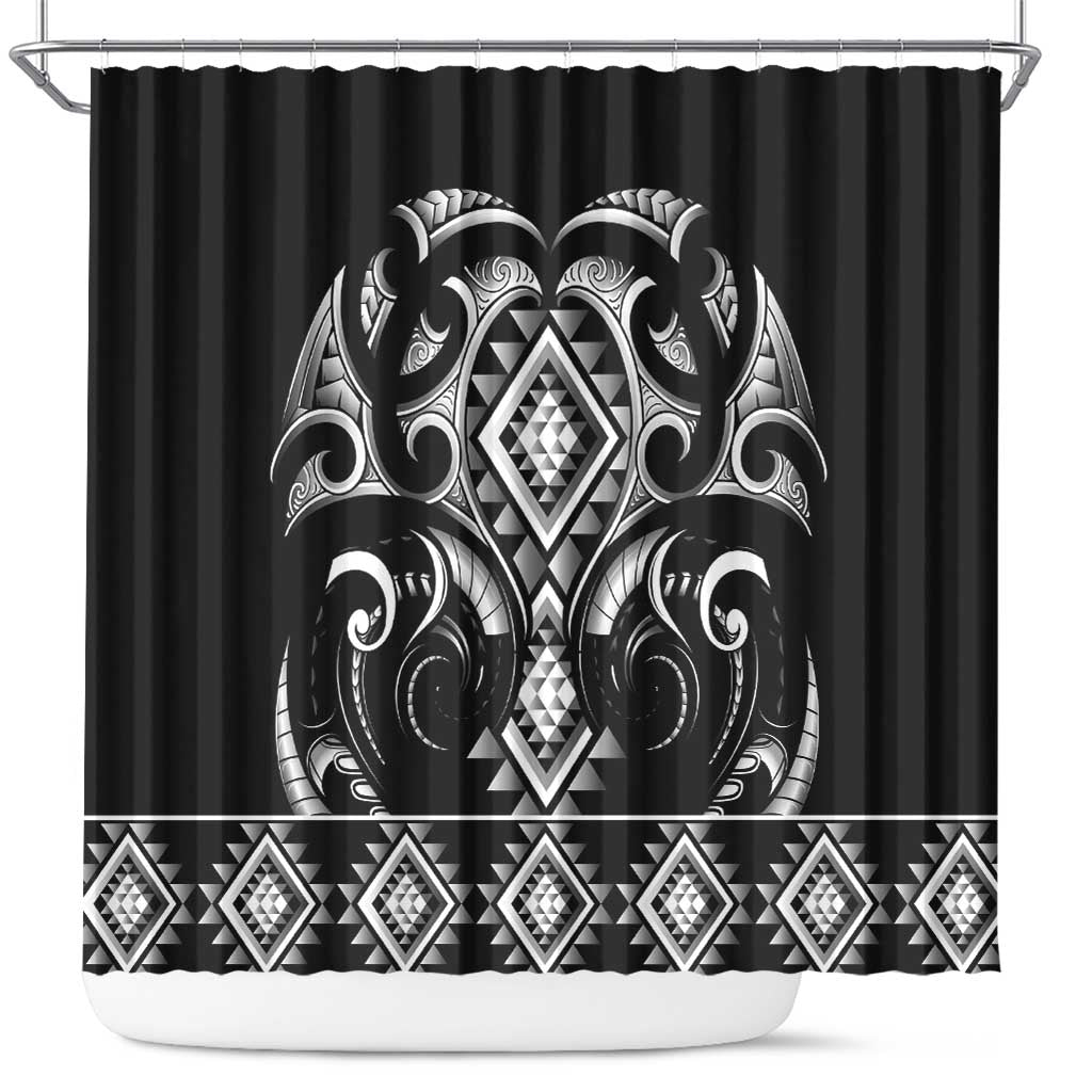 Black Ngaru Taniko With Aotearoa Maori Tattoo Shower Curtain LT14 Black - Polynesian Pride